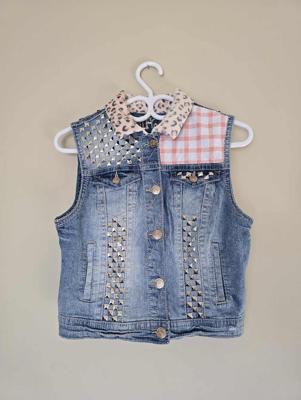 OOAK Wearable Art Studded Denim Vest | Custom Upcycled Punk Patchwork M